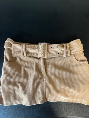 Corduroy Mini Skirt with Buckle Belt - Camel